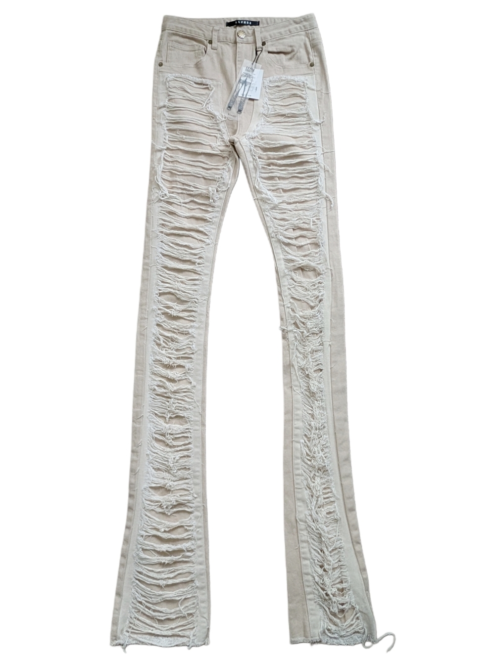 Kloud9 Mens Khaki Super Stacked Fit Distressed Denim Jeans NWT Size 30x46
